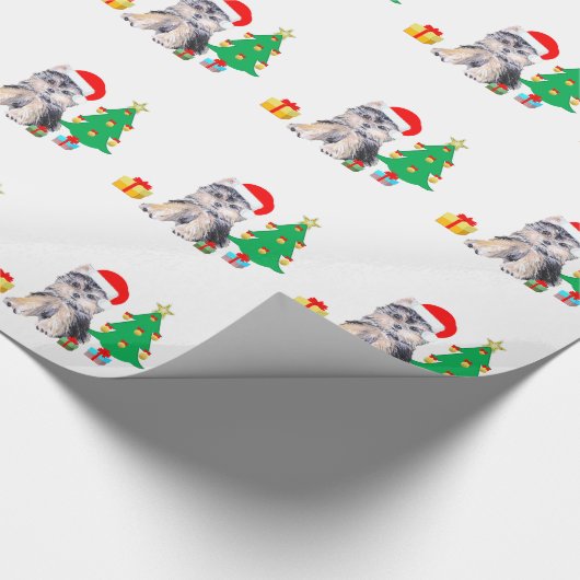 Kerstboom, schattige Yorkshire puppy dog & giften Cadeaupapier (Hoek)