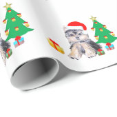 Kerstboom, schattige Yorkshire puppy dog & giften Cadeaupapier (Rol Hoek)