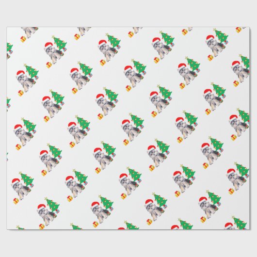 Kerstboom, schattige Yorkshire puppy dog & giften Cadeaupapier (Vlak)