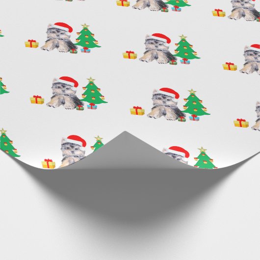 Kerstboom, schattige Yorkshire puppy dog & giften Cadeaupapier (Hoek)