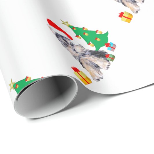 Kerstboom, schattige Yorkshire puppy dog & giften Cadeaupapier (Rol Hoek)