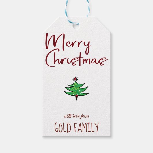 Kerstboom Schattigee doodle clip art design gesche Cadeaulabel (Voorkant)