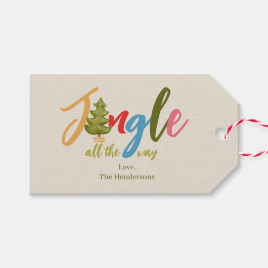 Kerstboom Schattigee Jingle Kleurrijke Typografie  Cadeaulabel (Voorkant (Horizontaal))