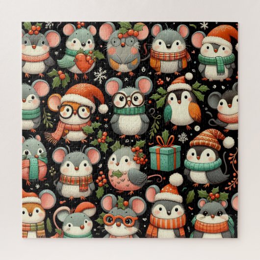 Kerstboom Schattigee kleurrijke Mistletoe Mice Legpuzzel (Verticaal)