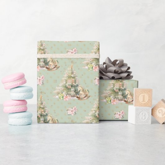 Kerstboom schommelend paard inpakpapier (Baby Shower)