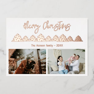Kerstboom Script Familie 2 Foto Rose Goud Folie Feestdagenkaart
