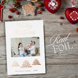Kerstboom Script Minimalistische Gezinsfoto Folie Feestdagenkaart