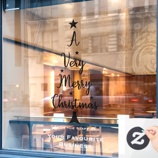 Kerstboom script sterren wit zwart raamsticker (Cafe Raam)