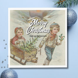 Kerstboom servetten in vintage stijl voor een slee