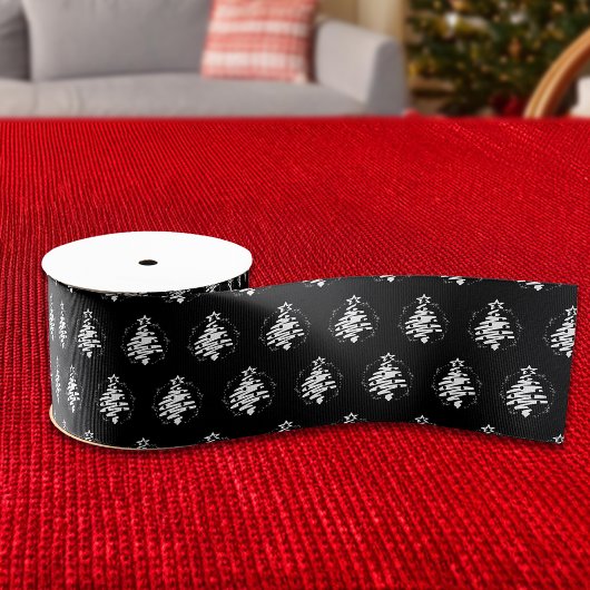 Kerstboom Silhouet Modern Vakantie Zwart Grosgrain Lint