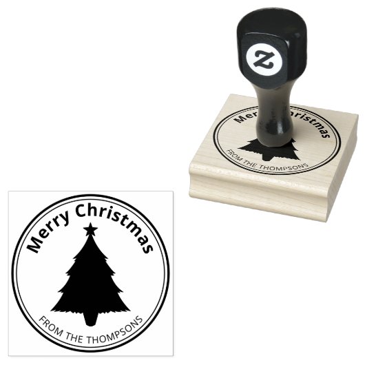 Kerstboom Silhouet Vorm Prettig Kerstfeest Rubberstempel (Gestempeld)