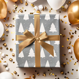 Kerstboom silhouet zilver-grijs cadeaupapier