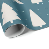 Kerstboom silhouetten blauwgroen cadeaupapier (Rol Hoek)