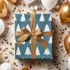 Kerstboom silhouetten blauwgroen cadeaupapier