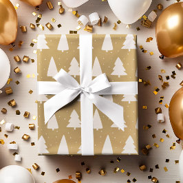 Kerstboom silhouetten wit & goud cadeaupapier