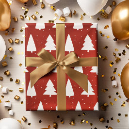 Kerstboom silhouetten wit & rood cadeaupapier