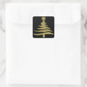 Kerstboom Sjabloon Goud op Zwart Vierkante Sticker (Tas)