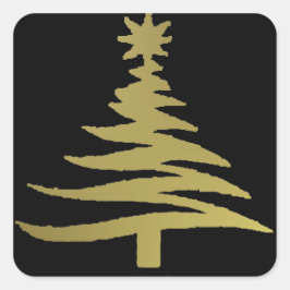 Kerstboom Sjabloon Goud op Zwart Vierkante Sticker