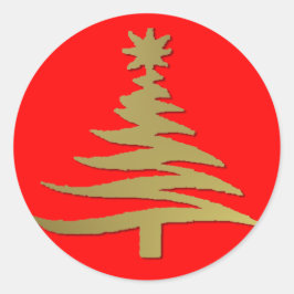 Kerstboom Sjabloon Goud Ronde Sticker