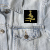 Kerstboom Sjabloon Goud Vierkante Button 5,1 Cm (In situ)