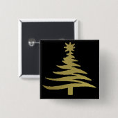 Kerstboom Sjabloon Goud Vierkante Button 5,1 Cm (Voorkant /achterkant)
