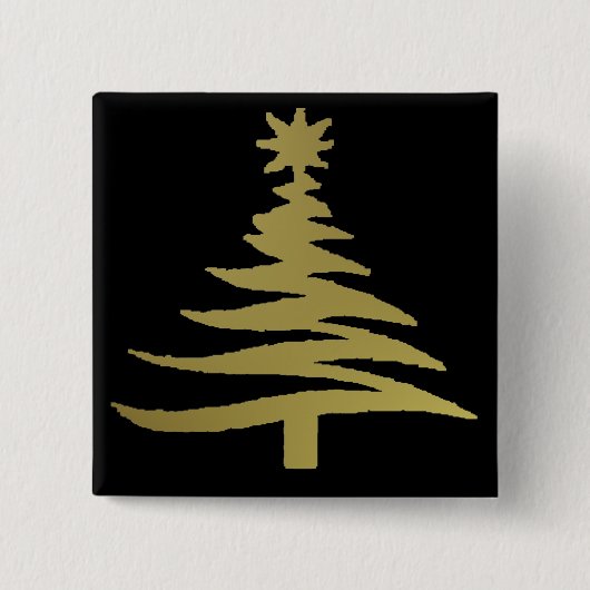 Kerstboom Sjabloon Goud Vierkante Button 5,1 Cm (Voorkant)