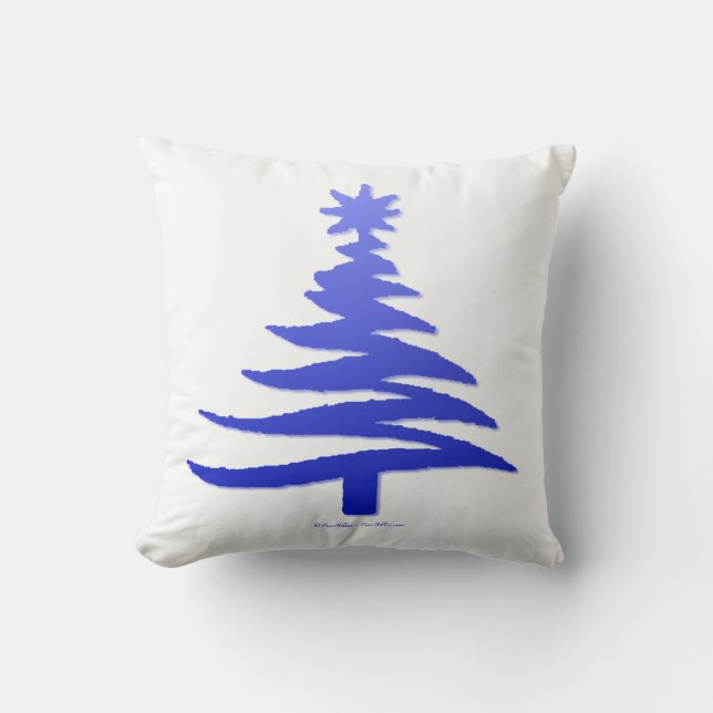 Kerstboom Sjabloon Kobaltblauw Kussen (Voorkant)