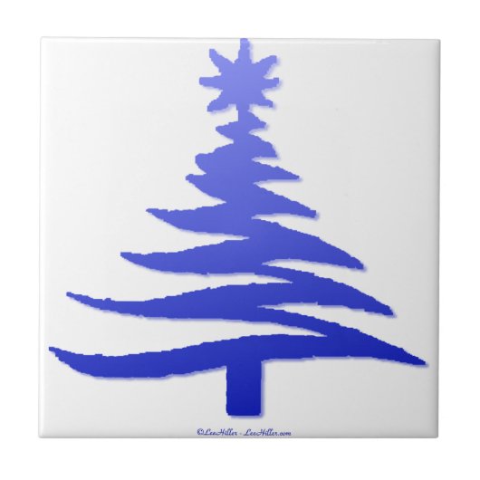 Kerstboom Sjabloon Kobaltblauw Tegeltje (Voorkant)