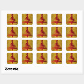 Kerstboom Sjabloon Rood op Goud Vierkante Sticker (Vel)