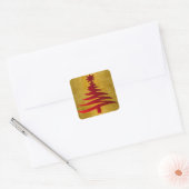Kerstboom Sjabloon Rood op Goud Vierkante Sticker (Envelop)