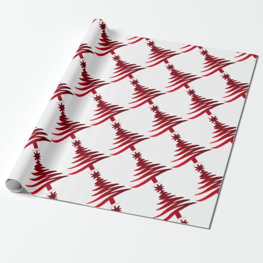 Kerstboom Sjabloon Rood op Wit Cadeaupapier (Uitgerold)