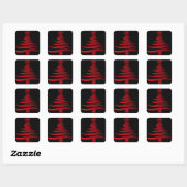 Kerstboom Sjabloon Rood op Zwart Vierkante Sticker (Vel)