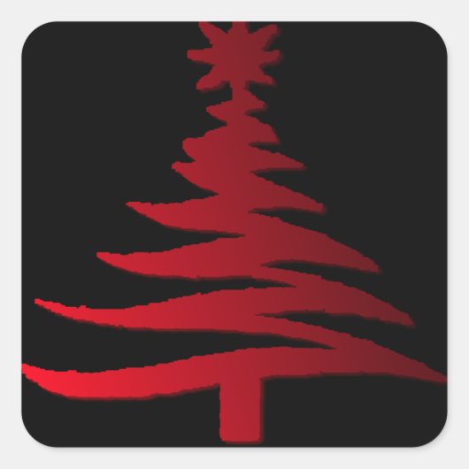 Kerstboom Sjabloon Rood op Zwart Vierkante Sticker (Voorkant)
