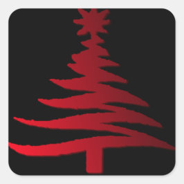 Kerstboom Sjabloon Rood op Zwart Vierkante Sticker