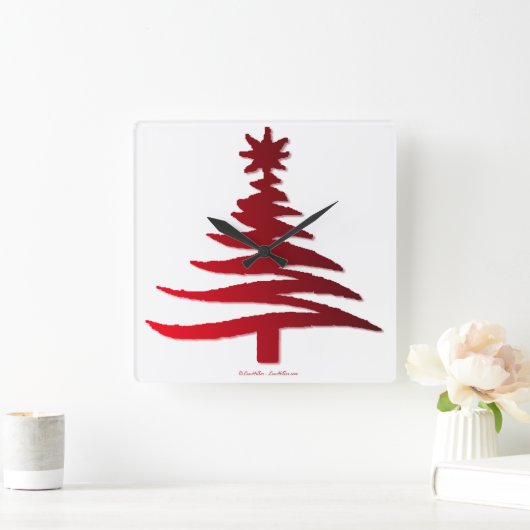 Kerstboom Sjabloon Rood Vierkante Klok (Huis)