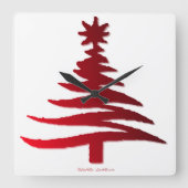 Kerstboom Sjabloon Rood Vierkante Klok (Voorkant)