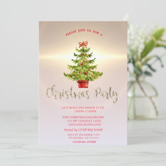 kerstboom, Slanke Company Kerstparty Kaart (Staand voorkant)