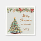 Kerstboom slinger rode bloemen groene Kerstfeest d Servet (Voorkant)