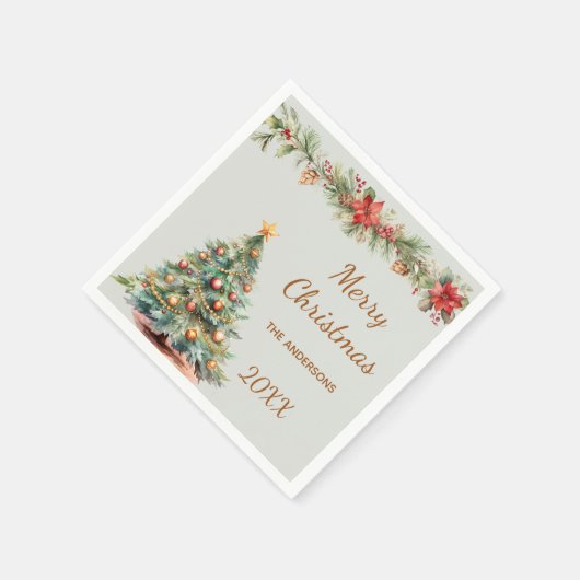 Kerstboom slinger rode bloemen groene Kerstfeest d Servet (Hoek)