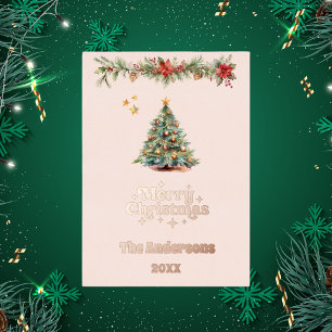 Kerstboom slinger roosgoud folie feestdagenkaart