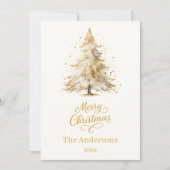 Kerstboom sneeuw beige elegant script feestdagenkaart (Voorkant)