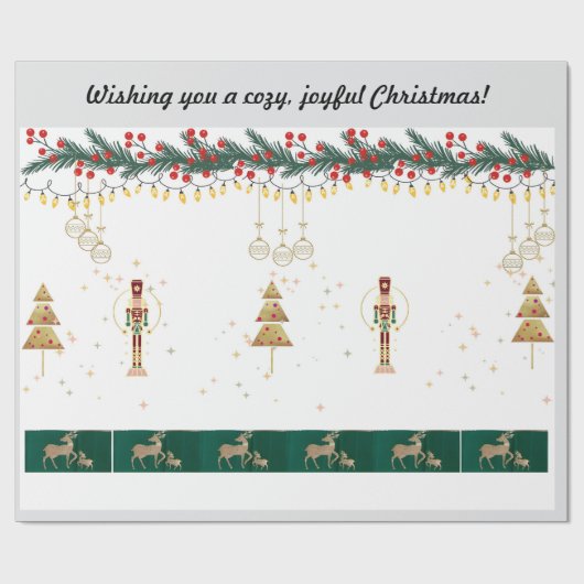 Kerstboom, sneeuw, herten inpakpapier (Vlak)