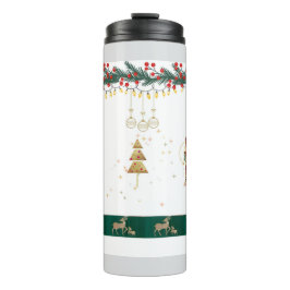 Kerstboom, sneeuw, herten inpakpapier thermosbeker