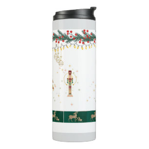 Kerstboom, sneeuw, herten inpakpapier thermosbeker