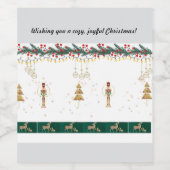 Kerstboom, sneeuw, herten inpakpapier wijn etiket (Enkel label)