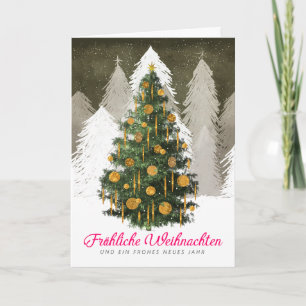 Kerstboom Sneeuw in Duitse Vouw Kerstkaart Feestdagen Kaart