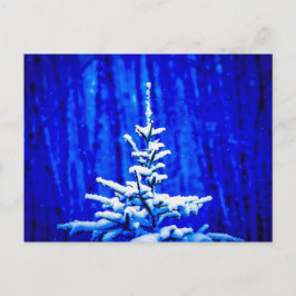 Kerstboom, sneeuw, magische nacht briefkaart