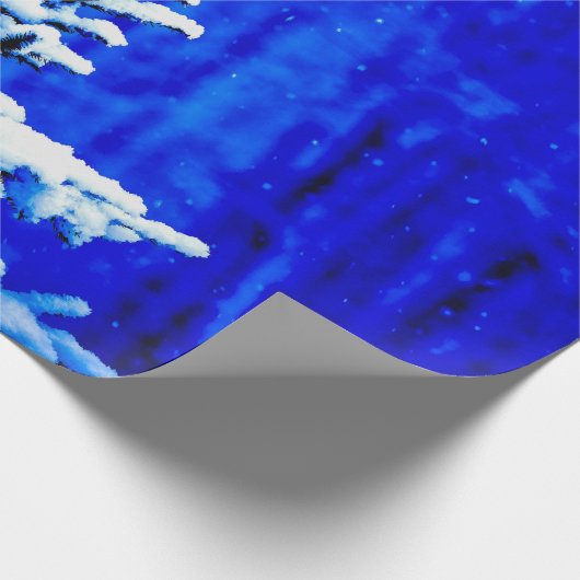 Kerstboom, sneeuw, magische nacht cadeaupapier (Hoek)