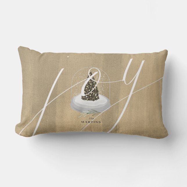 Kerstboom Sneeuw Wereldbol Gold Joy Script Vakanti Kussen (Voorkant)