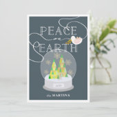 Kerstboom Sneeuw Wereldbol Navy Kerstfoto Kaart (Staand voorkant)